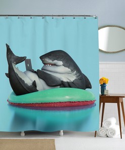 Funny Hipster Shark Art Quirky Decor Shower Curtain