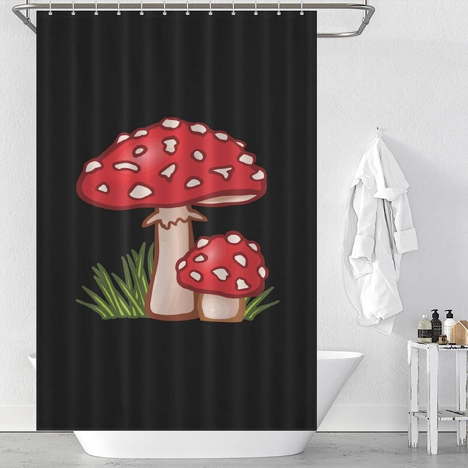 Funny Home Decoration with Printed Magic Mushrooms Bathroom Shower Curtain Fabric.
