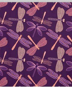 Funny Home Decoration with Printed Purple Dragonfly on Shower Curtain Fabric