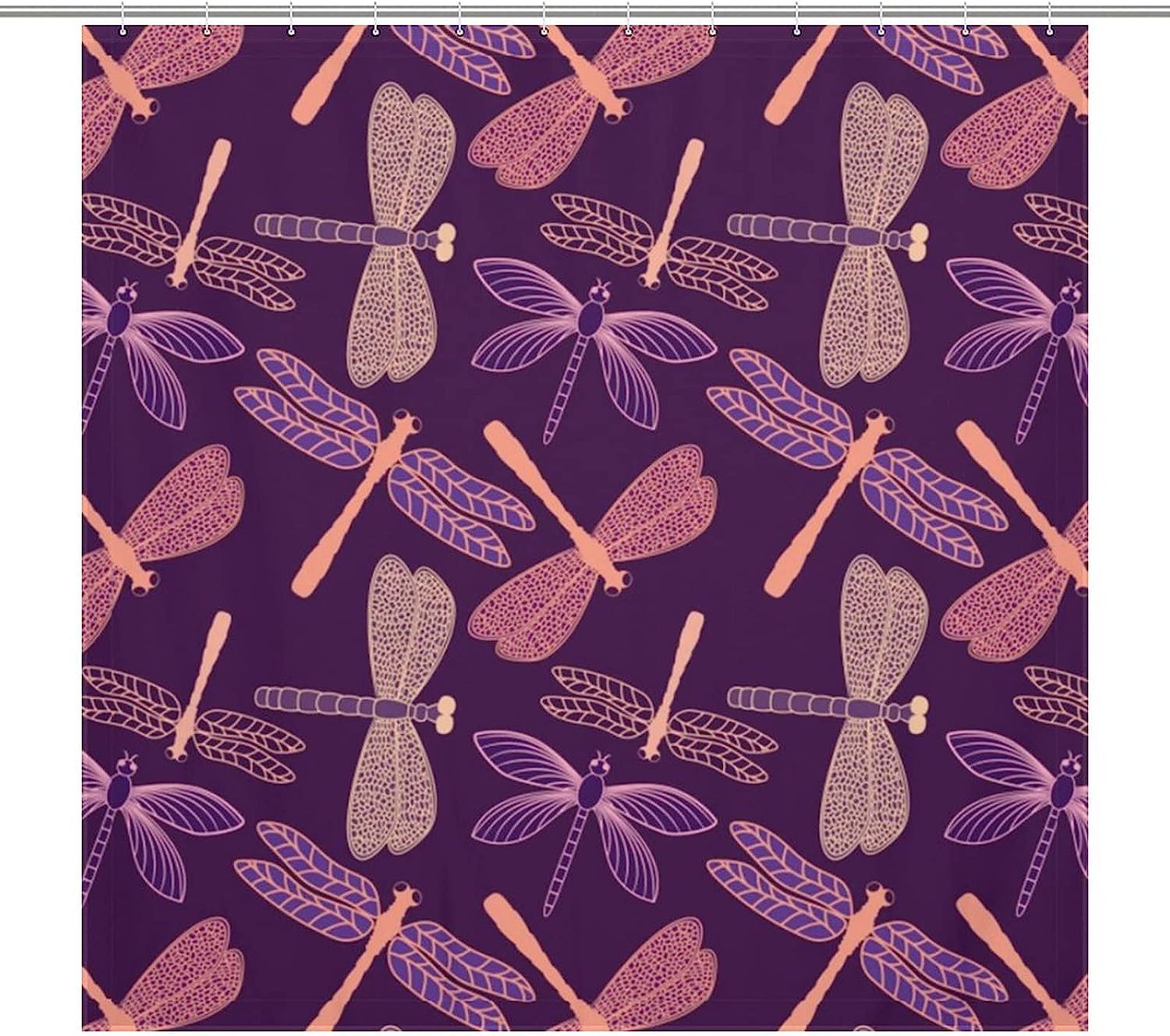 Funny Home Decoration with Printed Purple Dragonfly on Shower Curtain Fabric