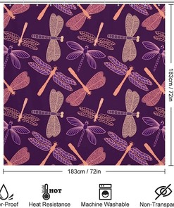 Funny Home Decoration with Printed Purple Dragonfly on Shower Curtain Fabric