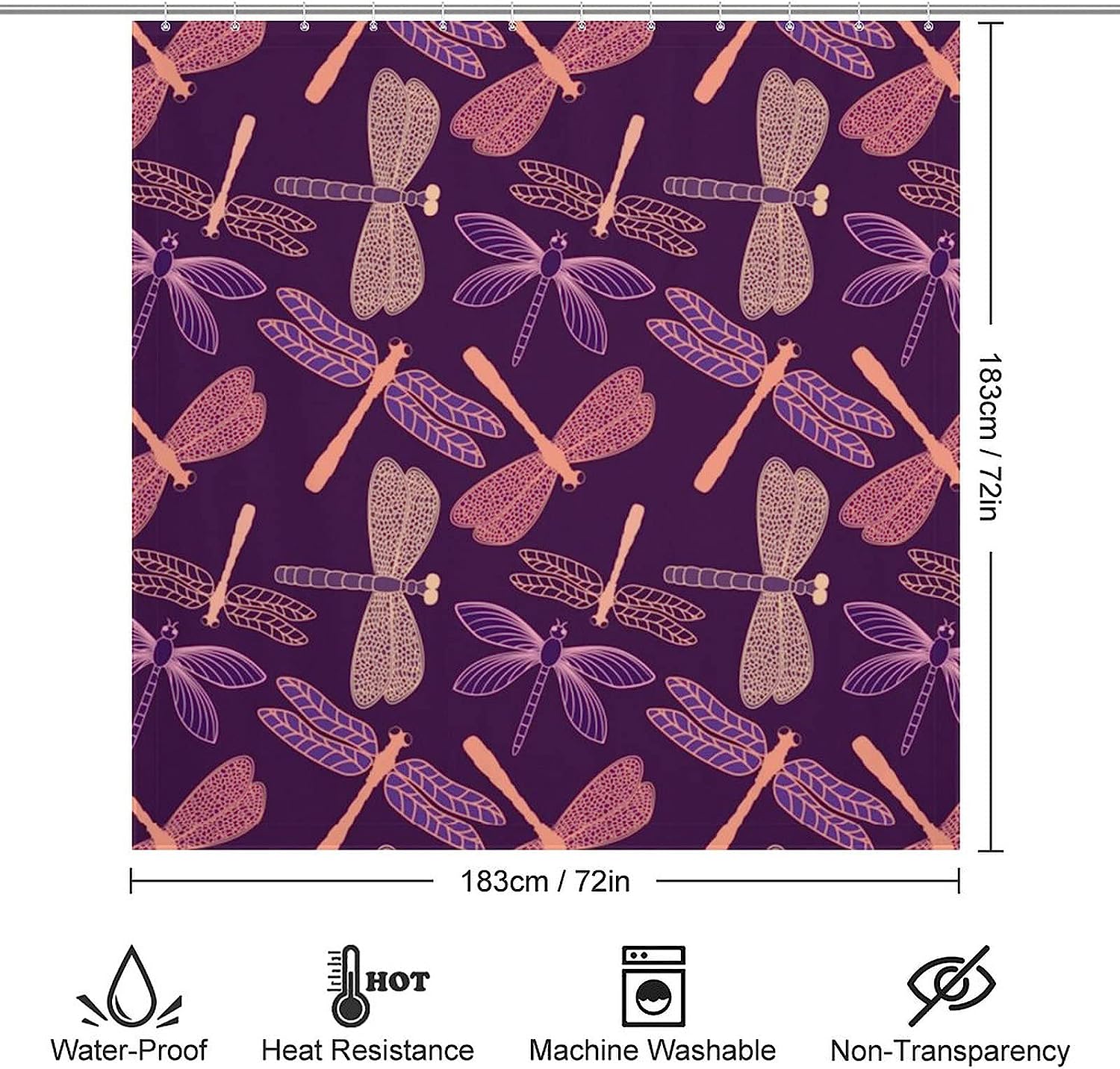 Funny Home Decoration with Printed Purple Dragonfly on Shower Curtain Fabric
