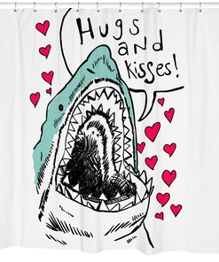 Funny Hugs & Kisses Shark Bathroom Quote Shower Curtain