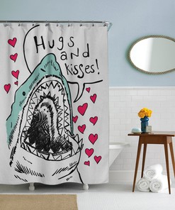 Funny Hugs & Kisses Shark Bathroom Quote Shower Curtain
