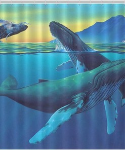 Funny Humpback Whales Wonderland Shower Curtain For Bathroom Decoration