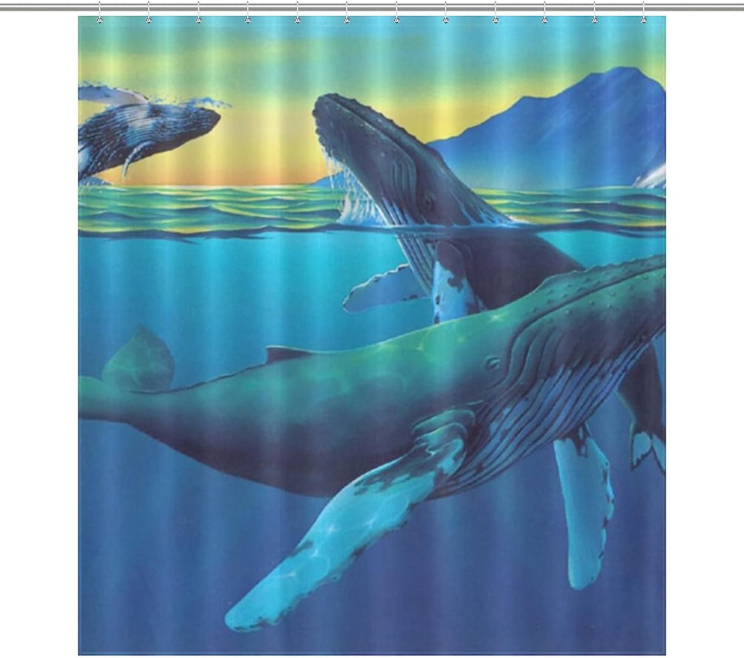 Funny Humpback Whales Wonderland Shower Curtain For Bathroom Decoration