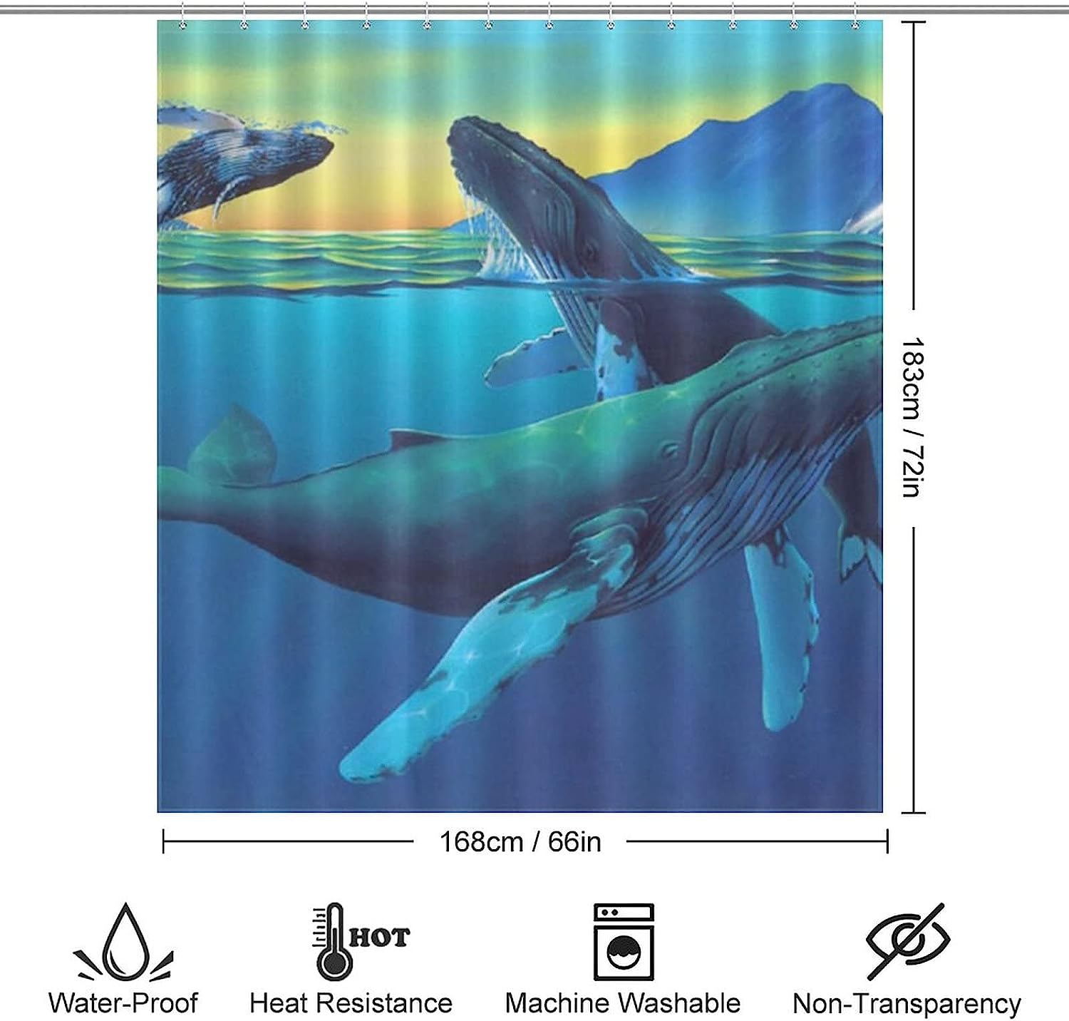 Funny Humpback Whales Wonderland Shower Curtain For Bathroom Decoration