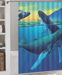 Funny Humpback Whales Wonderland Shower Curtain For Bathroom Decoration