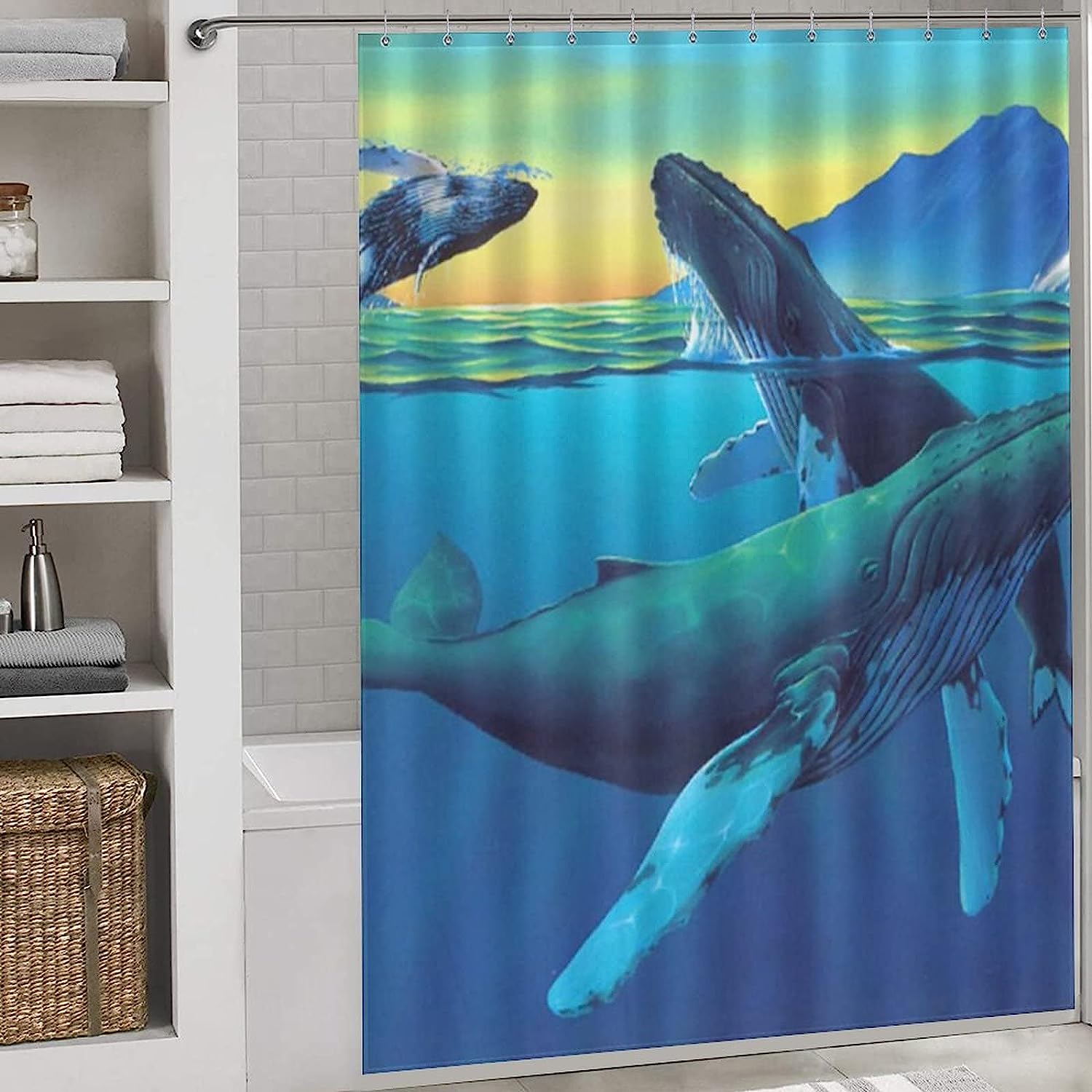 Funny Humpback Whales Wonderland Shower Curtain For Bathroom Decoration