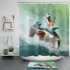 Funny Japanese Samurai Cat And Hammerhead Shark Shower Curtain - Bath Accessory For Bathroom