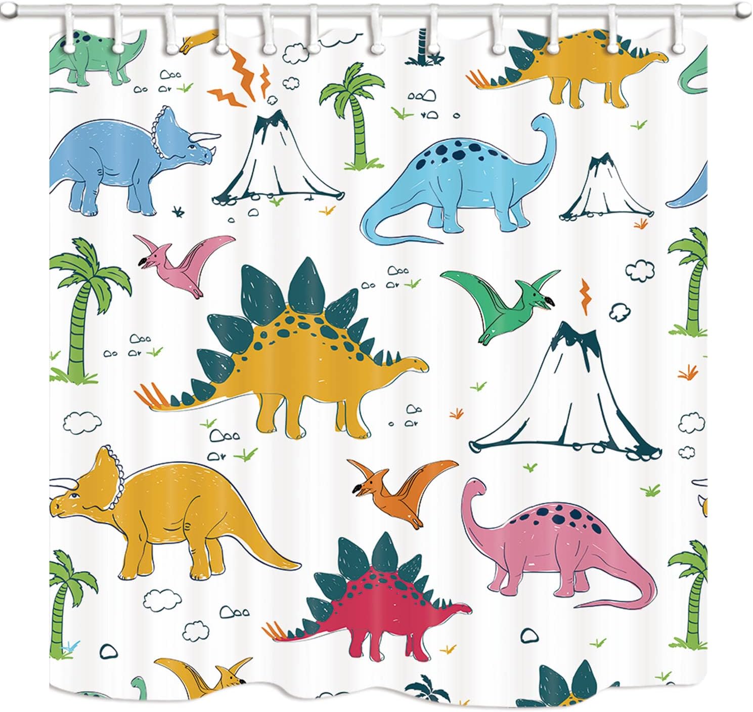 Funny Kids Cartoon Animal Graffiti Dinosaur Shower Curtain for Cute and Colorful Bathroom Decor