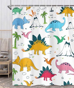 Funny Kids Cartoon Animal Graffiti Dinosaur Shower Curtain for Cute and Colorful Bathroom Decor
