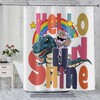 Funny Kids Cartoon Shower Curtain with Cute Unicorn Riding Dinosaur, Hello Sunshine Rainbow Bathroom Curtain