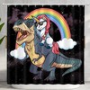Funny Kids Shower Curtain - Magic Unicorn Riding Ferocious Dinosaur Bathroom Decor