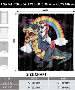 Funny Kids Shower Curtain - Magic Unicorn Riding Ferocious Dinosaur Bathroom Decor
