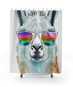 Funny Llama Animal Print Shower Curtain - Whimsical Bathroom Decor with Shades for Kids 