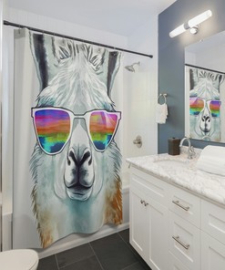 Funny Llama Animal Print Shower Curtain - Whimsical Bathroom Decor with Shades for Kids