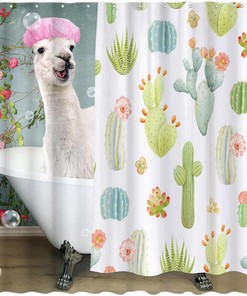 Funny Llama Shower Curtain With Cute Cactus And Animal Art By Allenjoy - Durable And Washable Fabric
