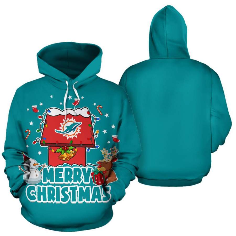 Funny Merry Christmas Miami Dolphins All Over Print 3D Hoodie
