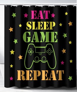 Funny Modern Gaming Device Shower Curtain For Kids - Black Fabric Waterproof Cloth Bathroom Decor