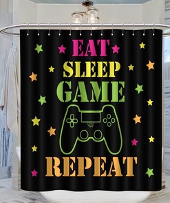 Funny Modern Gaming Device Shower Curtain For Kids - Black Fabric Waterproof Cloth Bathroom Decor