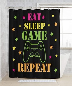 Funny Modern Gaming Device Shower Curtain For Kids - Black Fabric Waterproof Cloth Bathroom Decor
