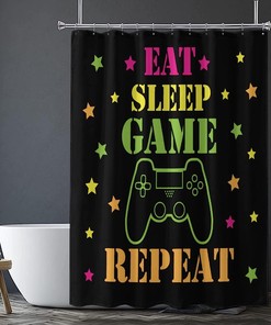 Funny Modern Gaming Device Shower Curtain For Kids - Black Fabric Waterproof Cloth Bathroom Decor