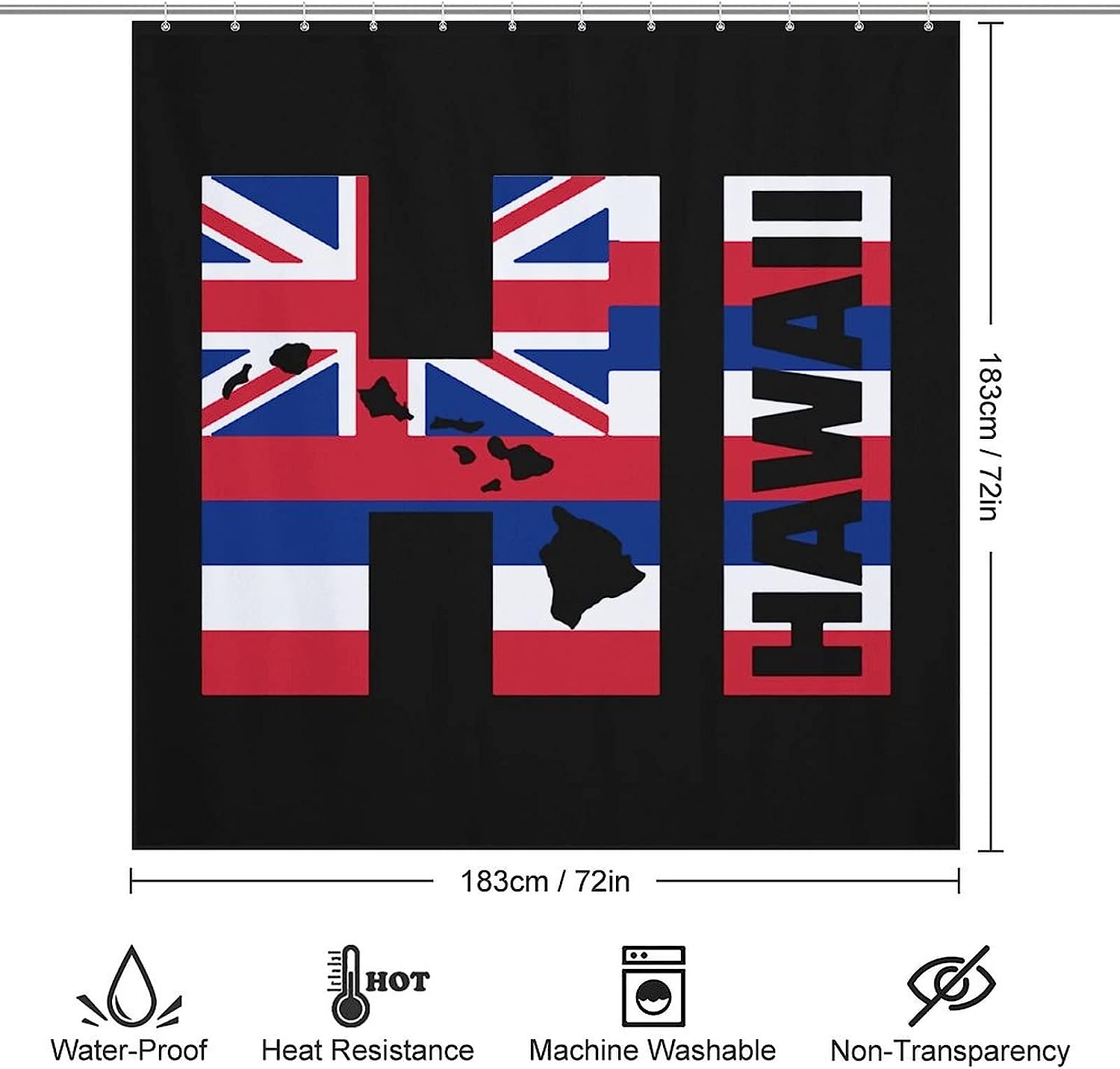 Funny Modern Hawaii Flag Shower Curtain For Durable And Waterproof Bathroom Decorations