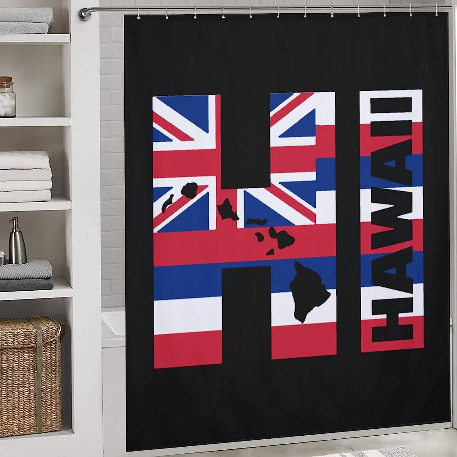 Funny Modern Hawaii Flag Shower Curtain For Durable And Waterproof Bathroom Decorations
