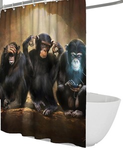 Funny Monkey Bathing Waterproof Shower Curtain For Kids Bathroom