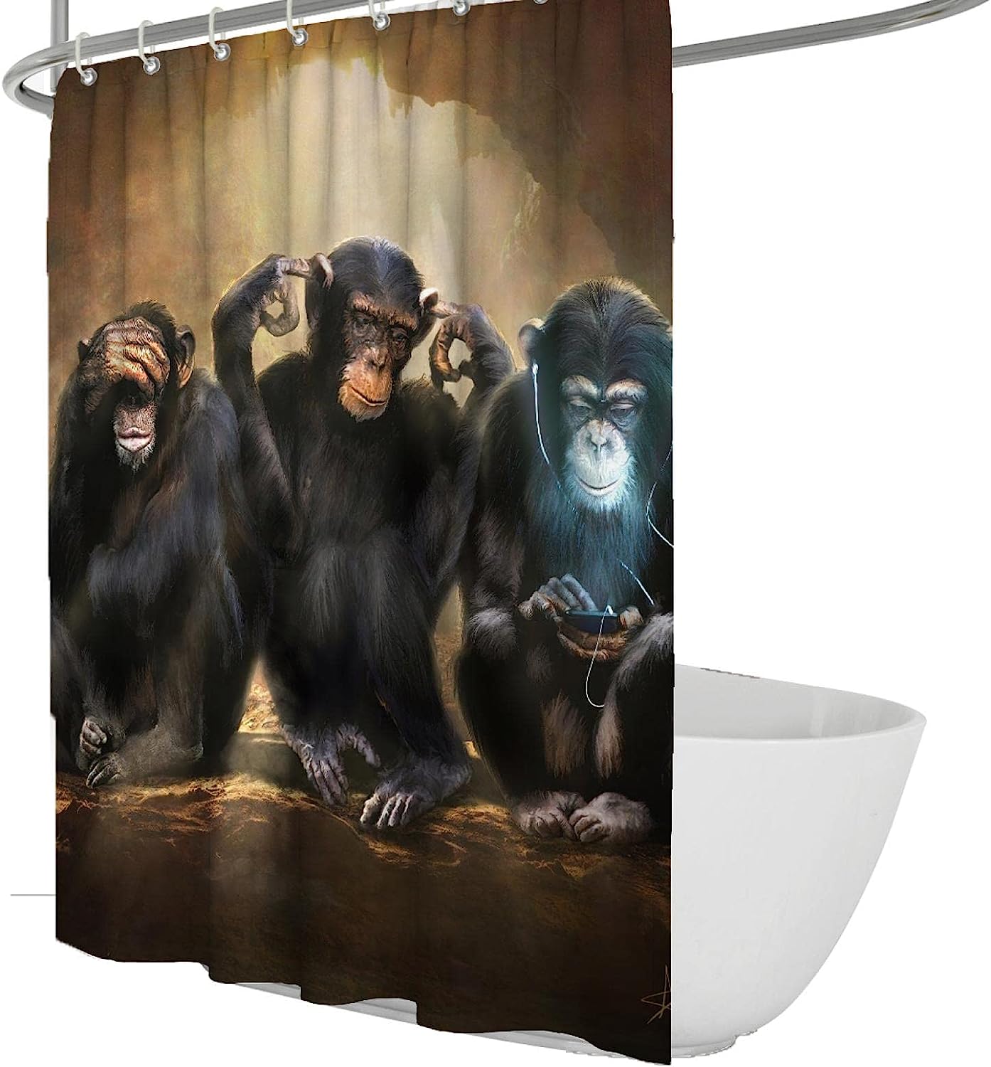 Funny Monkey Bathing Waterproof Shower Curtain For Kids Bathroom