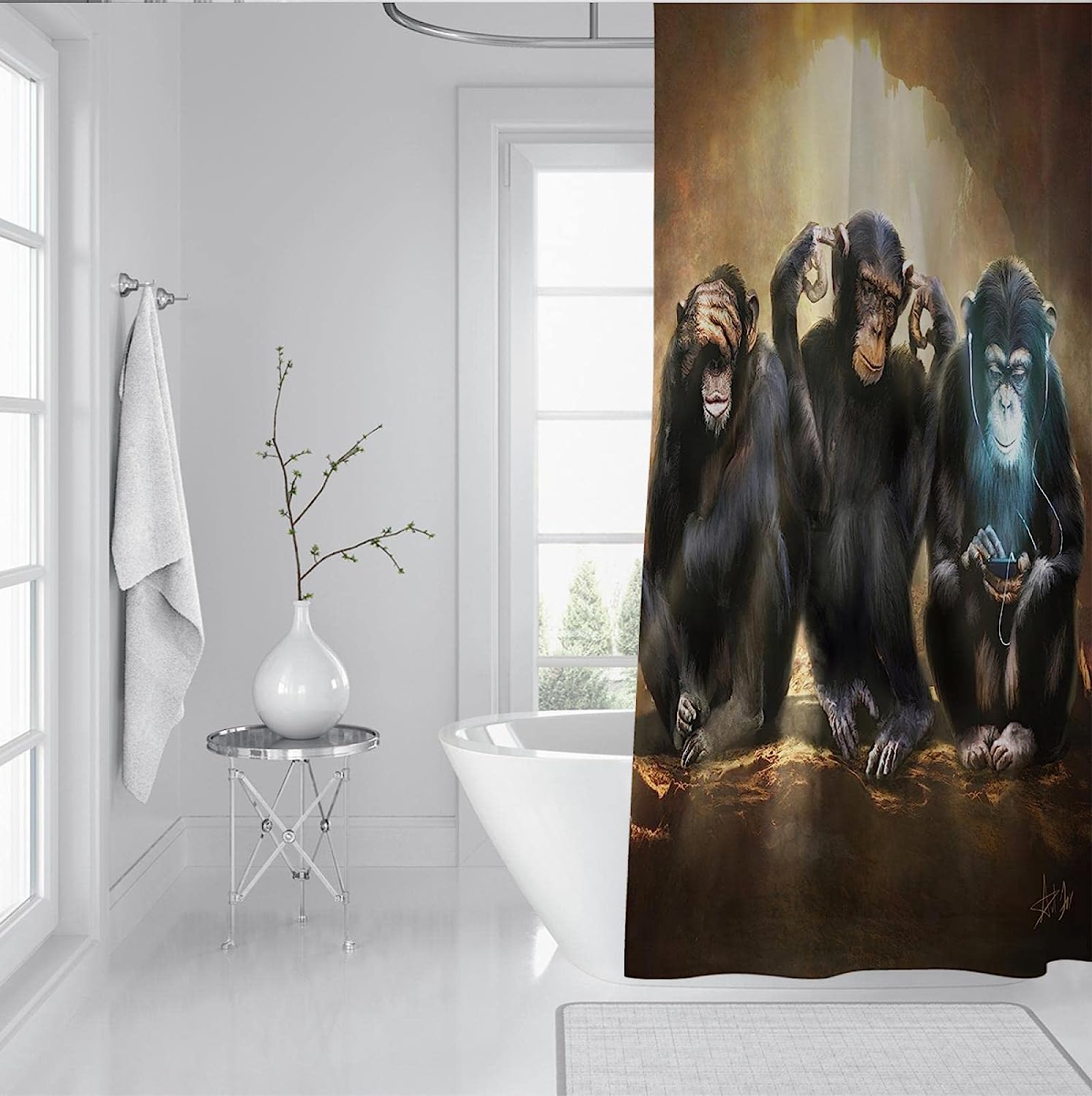 Funny Monkey Bathing Waterproof Shower Curtain For Kids Bathroom - Image 3
