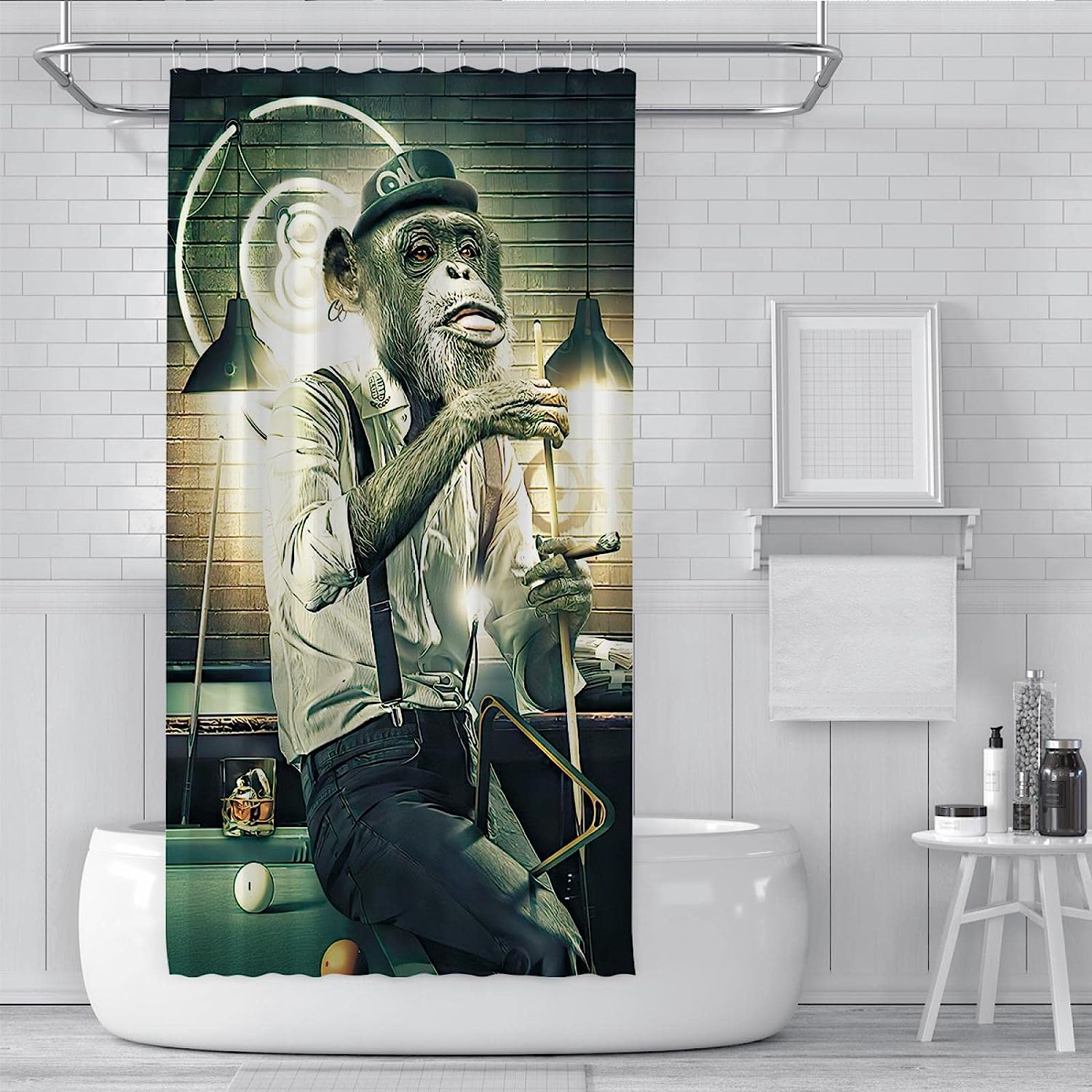 Funny Monkey Billiard Shower Curtain For A Customized Bathroom Decor