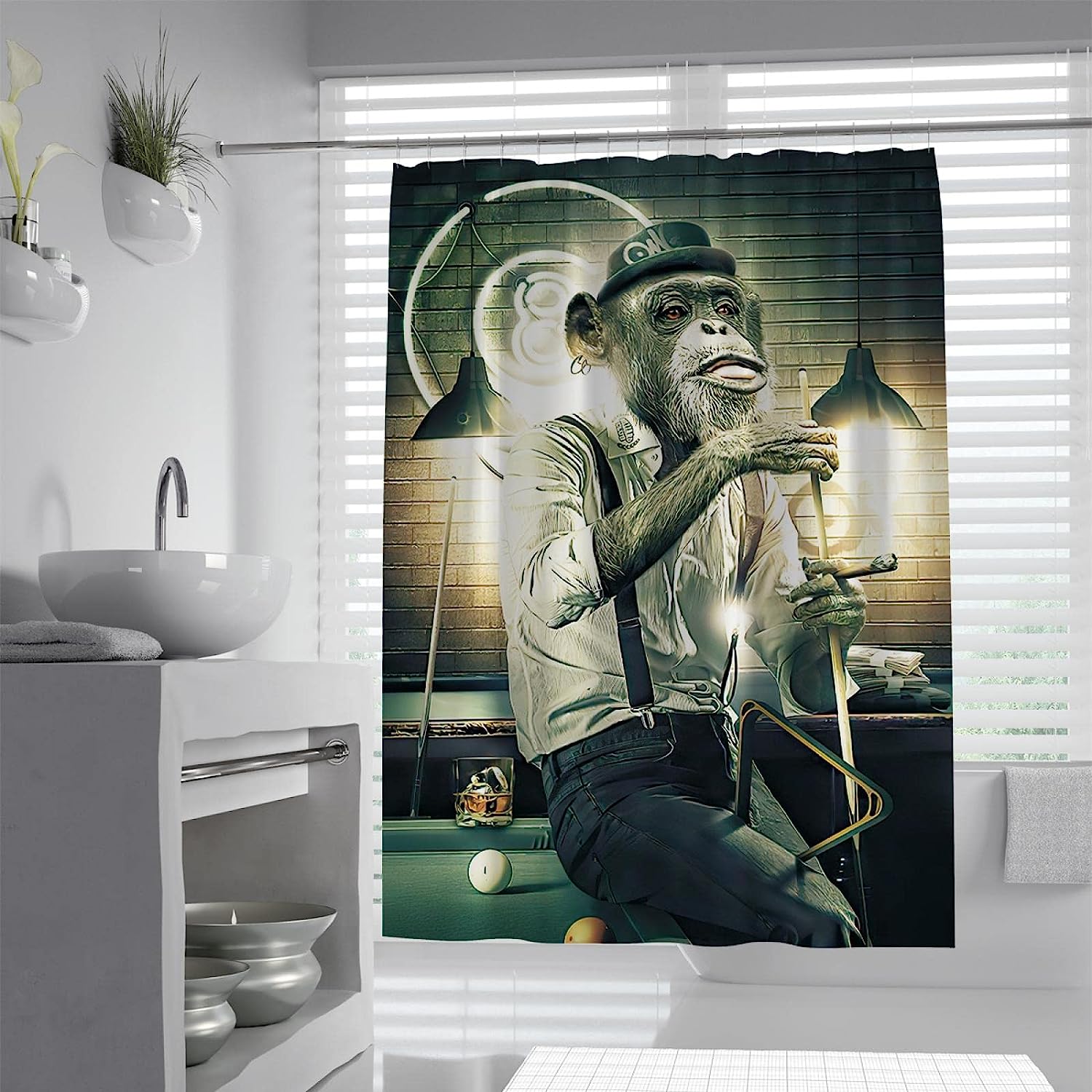 Funny Monkey Billiard Shower Curtain For A Customized Bathroom Decor - Image 2