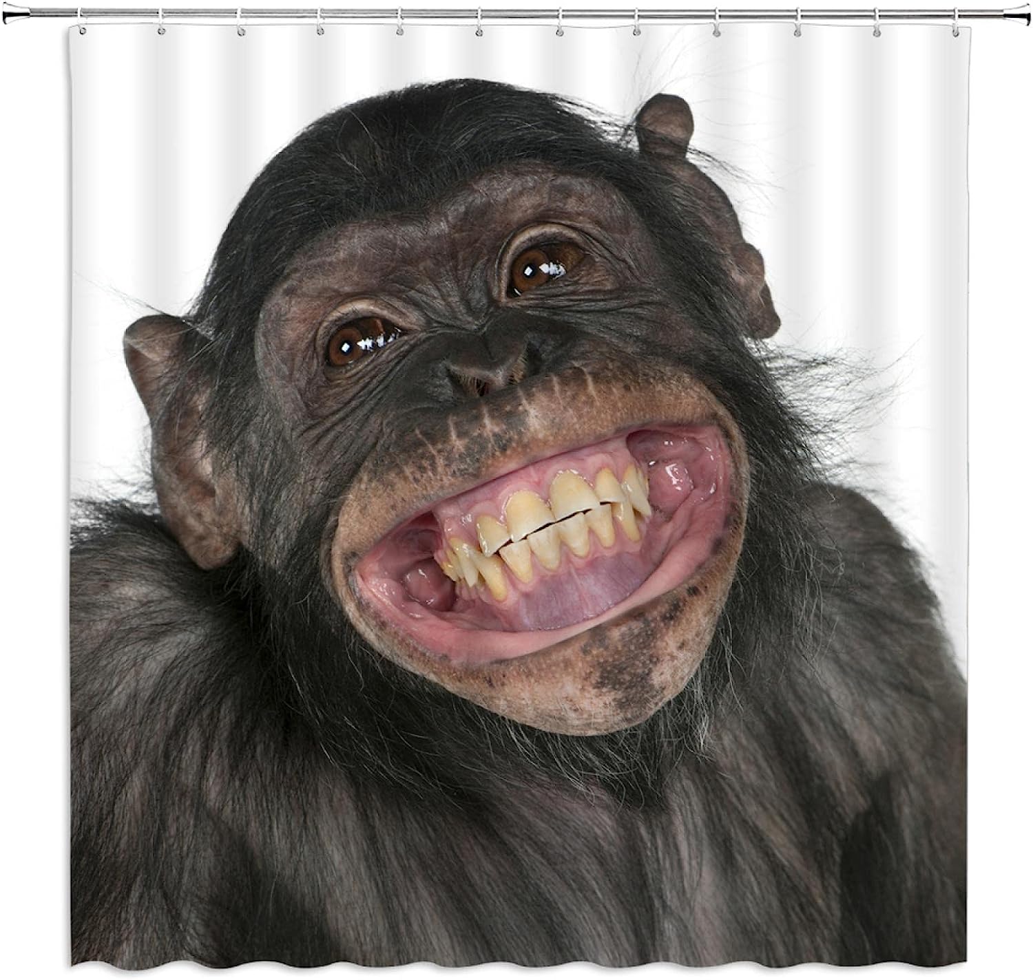 Funny Monkey Shower Curtain, 3D Bath Animal Prints Bathroom Decor