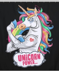Funny Muscle Unicorn Shower Curtain Fabric Design For Bathroom Decoration
