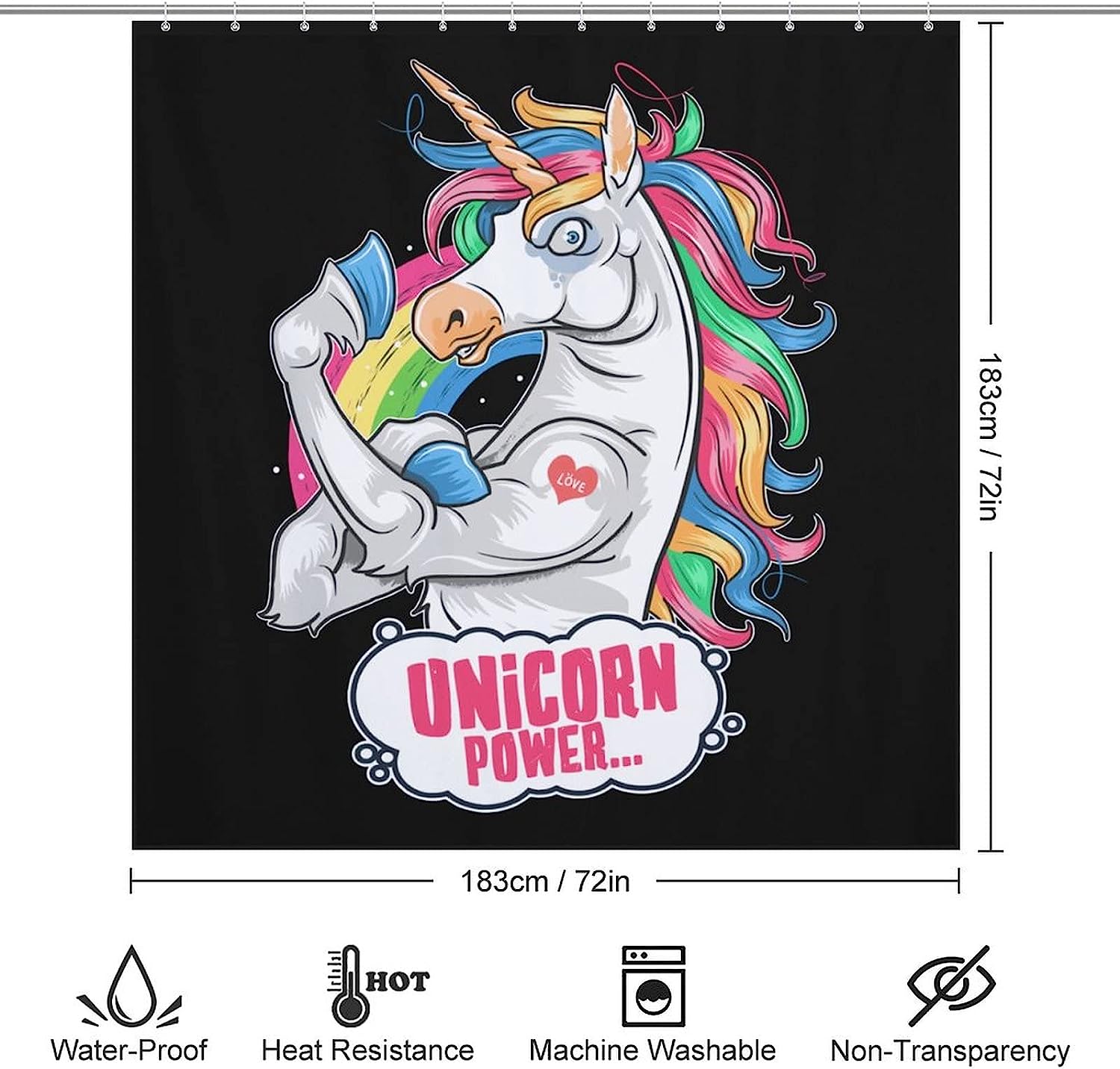 Funny Muscle Unicorn Shower Curtain Fabric Design For Bathroom Decoration