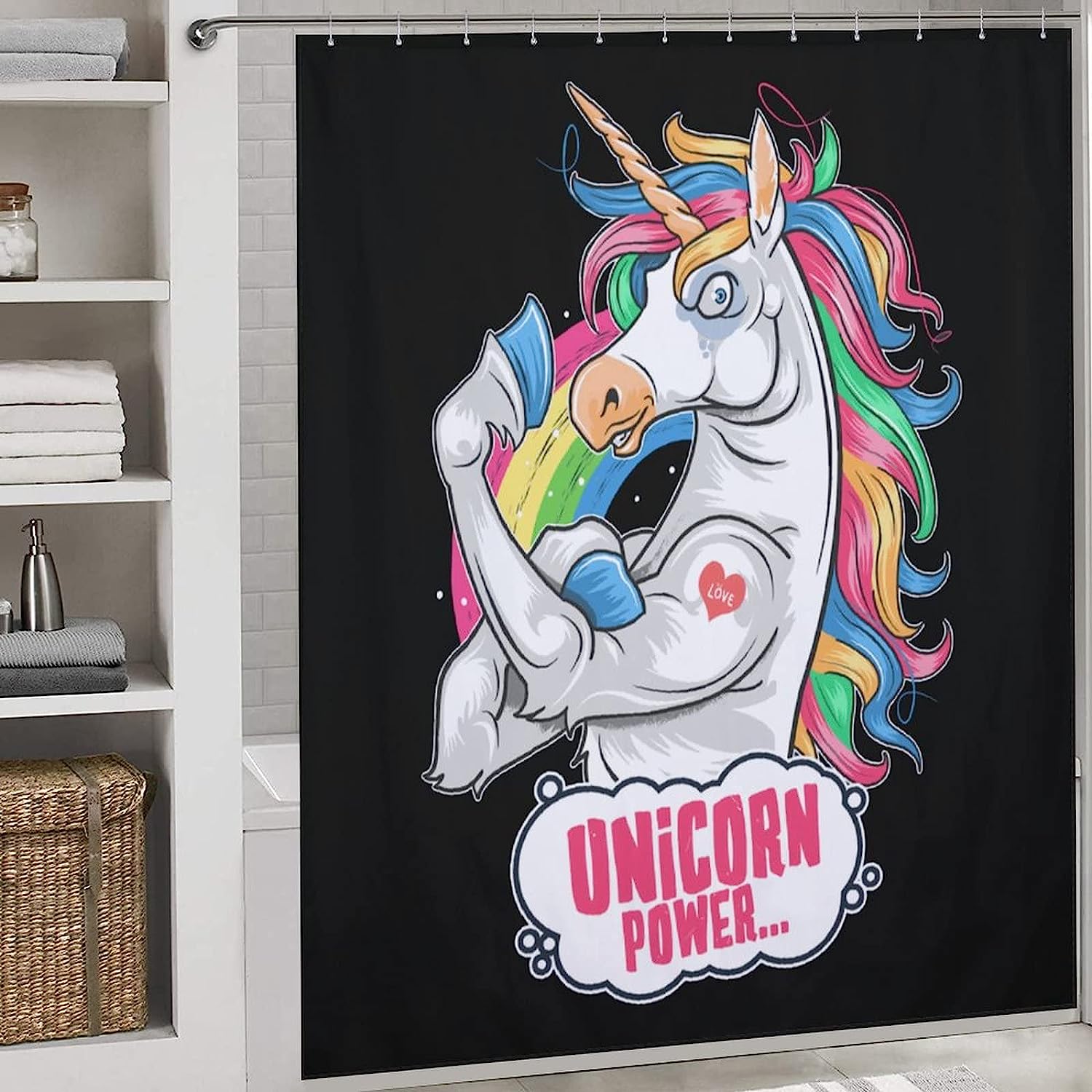 Funny Muscle Unicorn Shower Curtain Fabric Design For Bathroom Decoration
