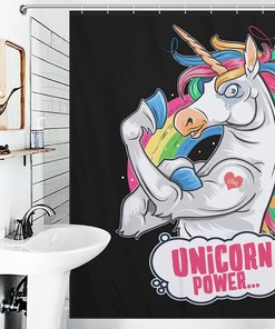 Funny Muscle Unicorn Shower Curtain Fabric Design For Bathroom Decoration