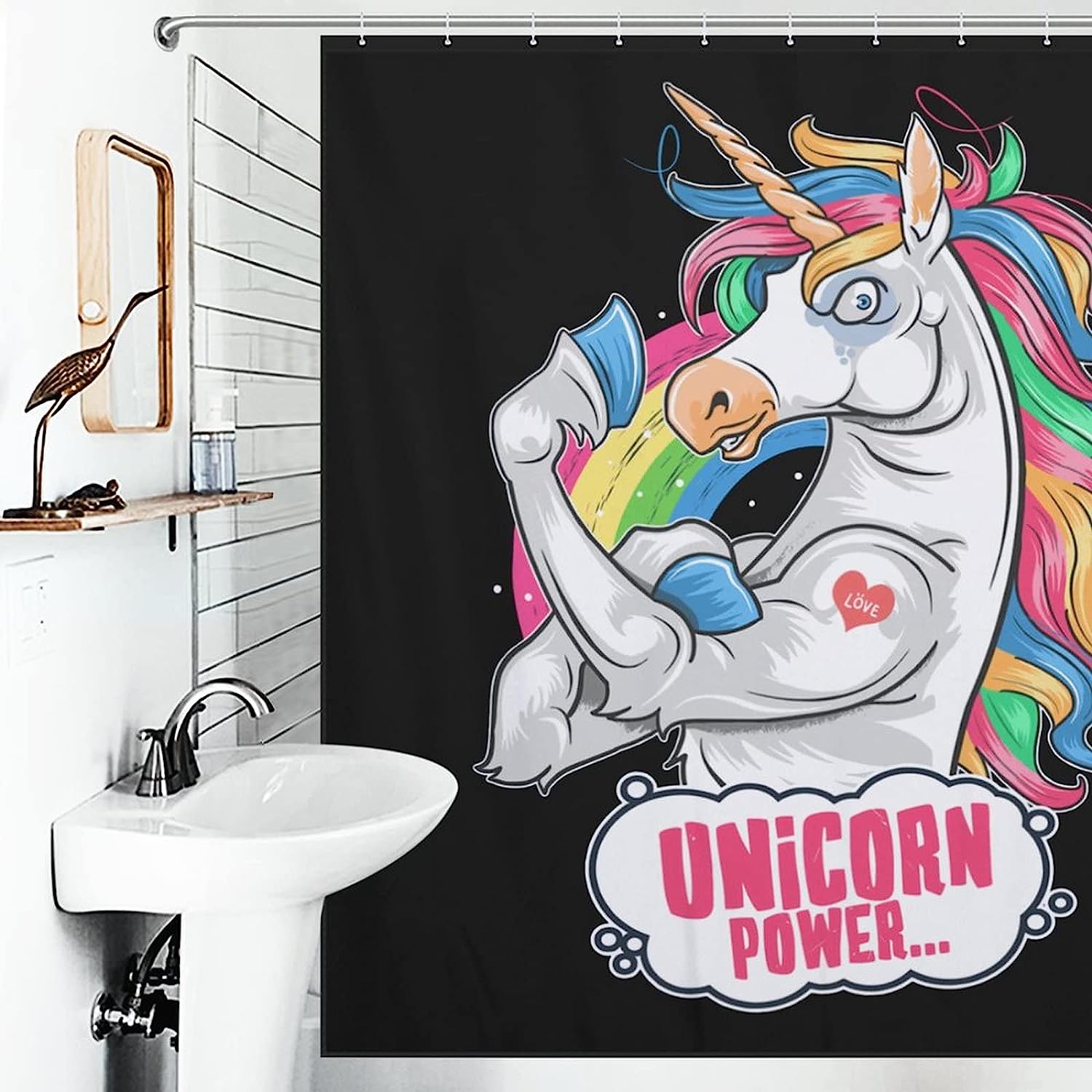 Funny Muscle Unicorn Shower Curtain Fabric Design For Bathroom Decoration