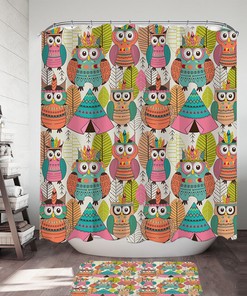 Funny Native American Owls Shower Curtain For Bathroom Decor