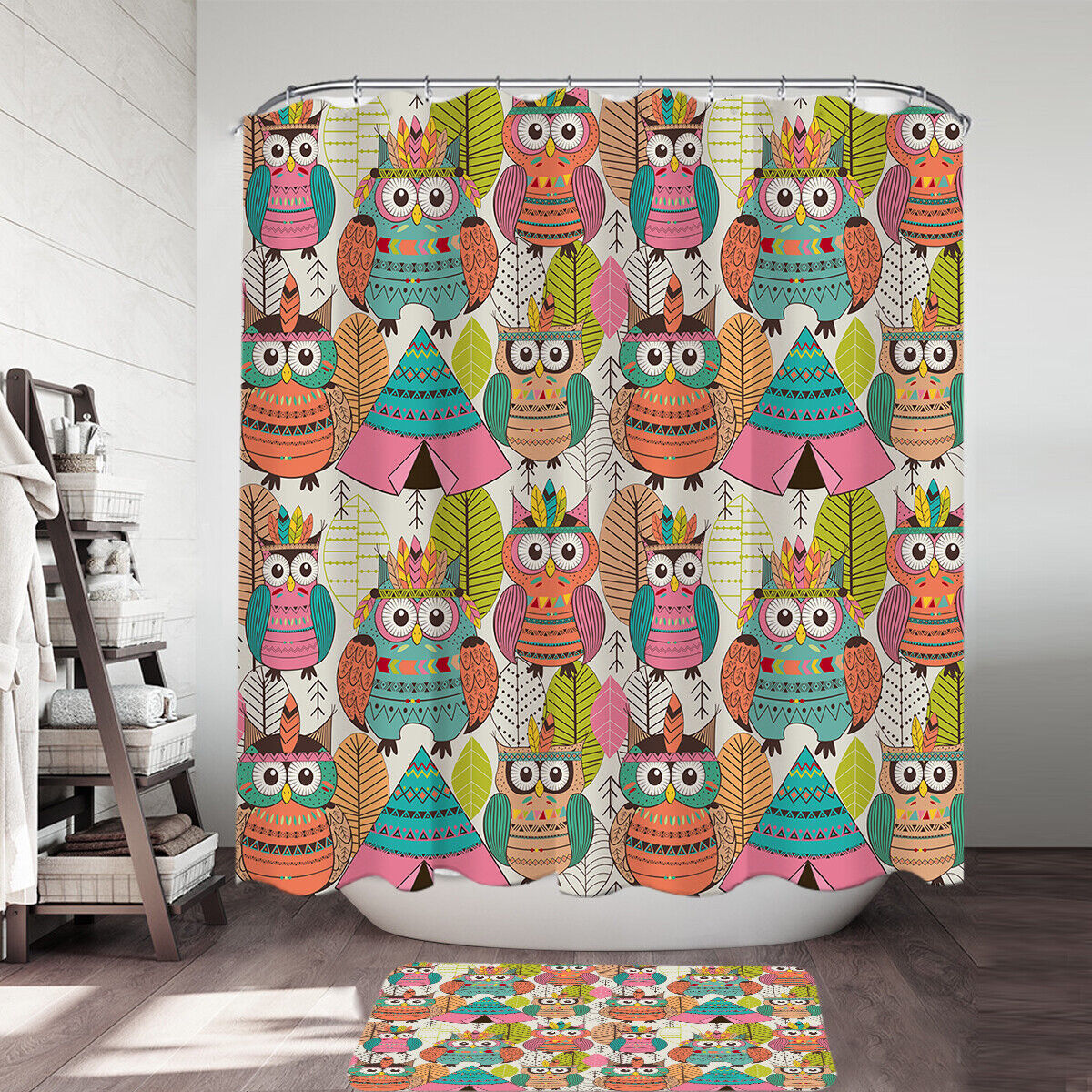 Funny Native American Owls Shower Curtain For Bathroom Decor
