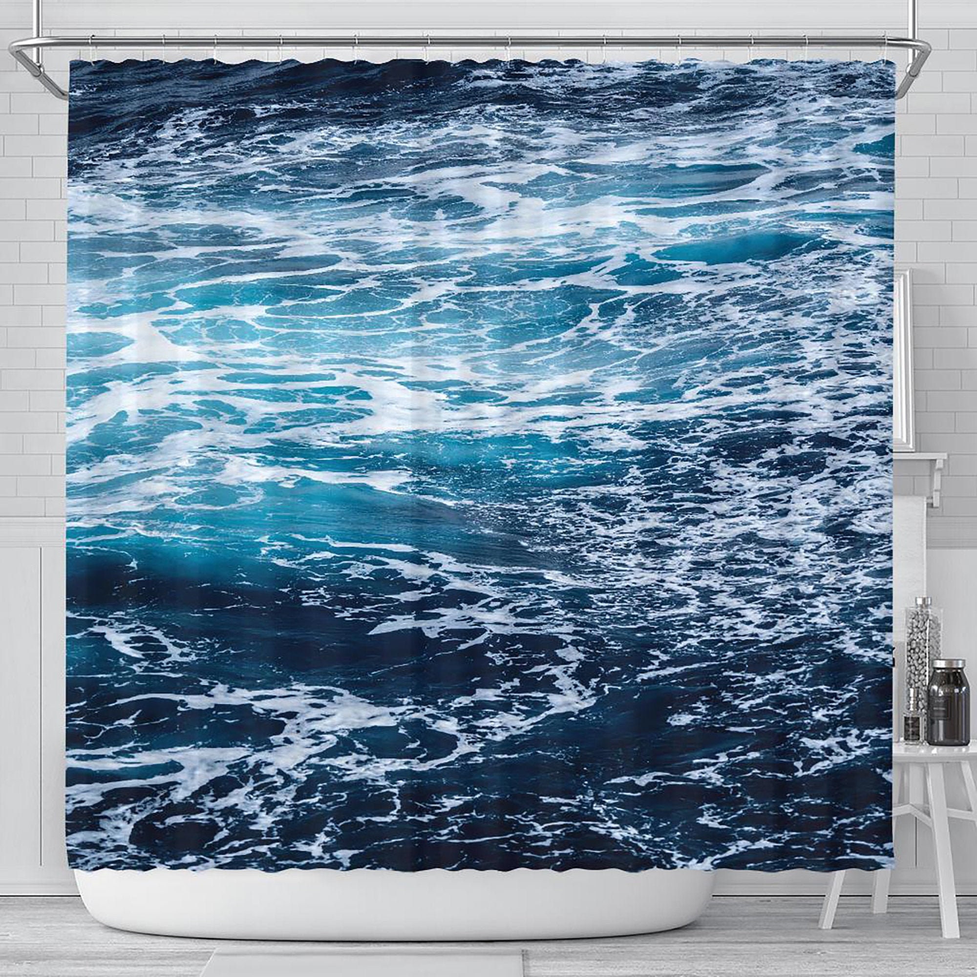 Funny Ocean Sand Shower Curtain with Tropical Bathtub Decor - Quirky Bathroom Decoration Artwork