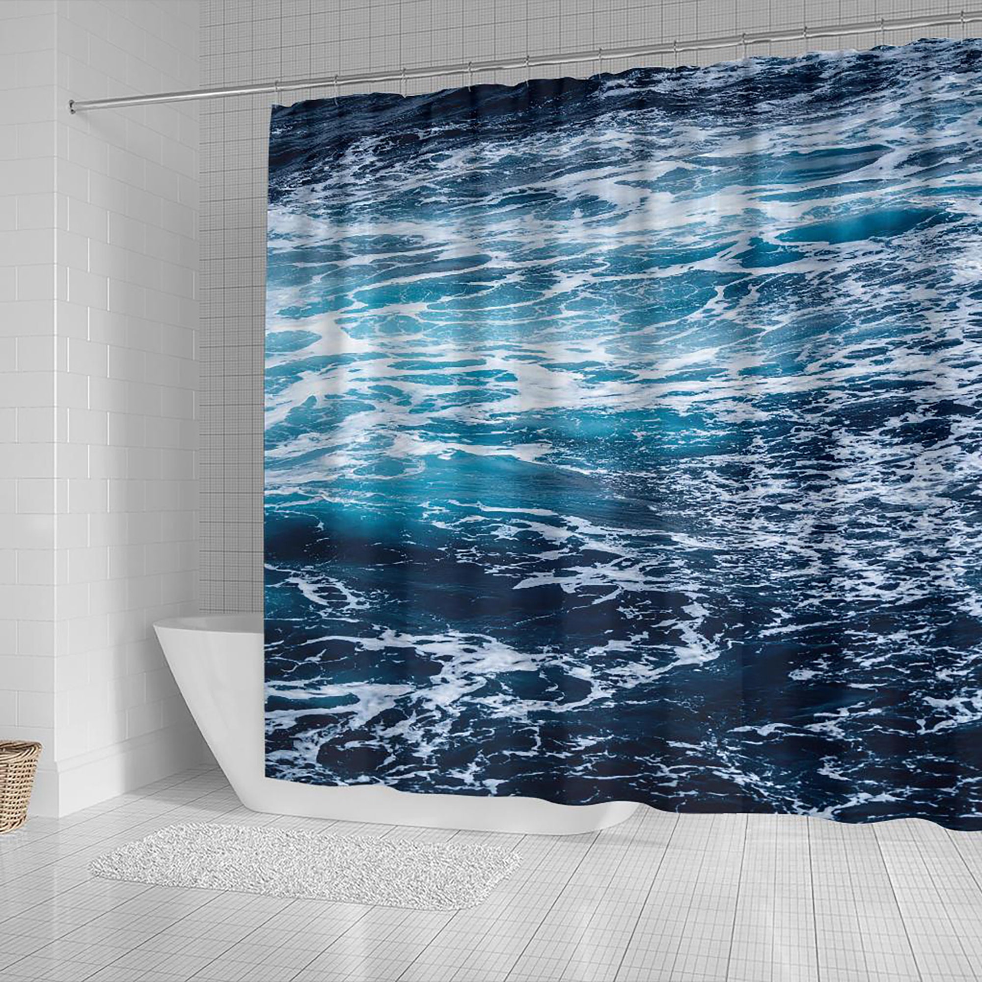 Funny Ocean Sand Shower Curtain with Tropical Bathtub Decor - Quirky Bathroom Decoration Artwork