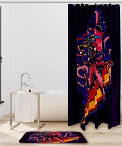 Funny Octopus with Glasses Print Shower Curtain Set with Bathroom Accessories - Modern Waterproof Fabric Bath Curtain