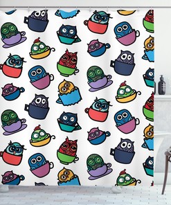 Funny Owl Coffee Tea Espresso Mug Cup Good Morning Shower Curtain