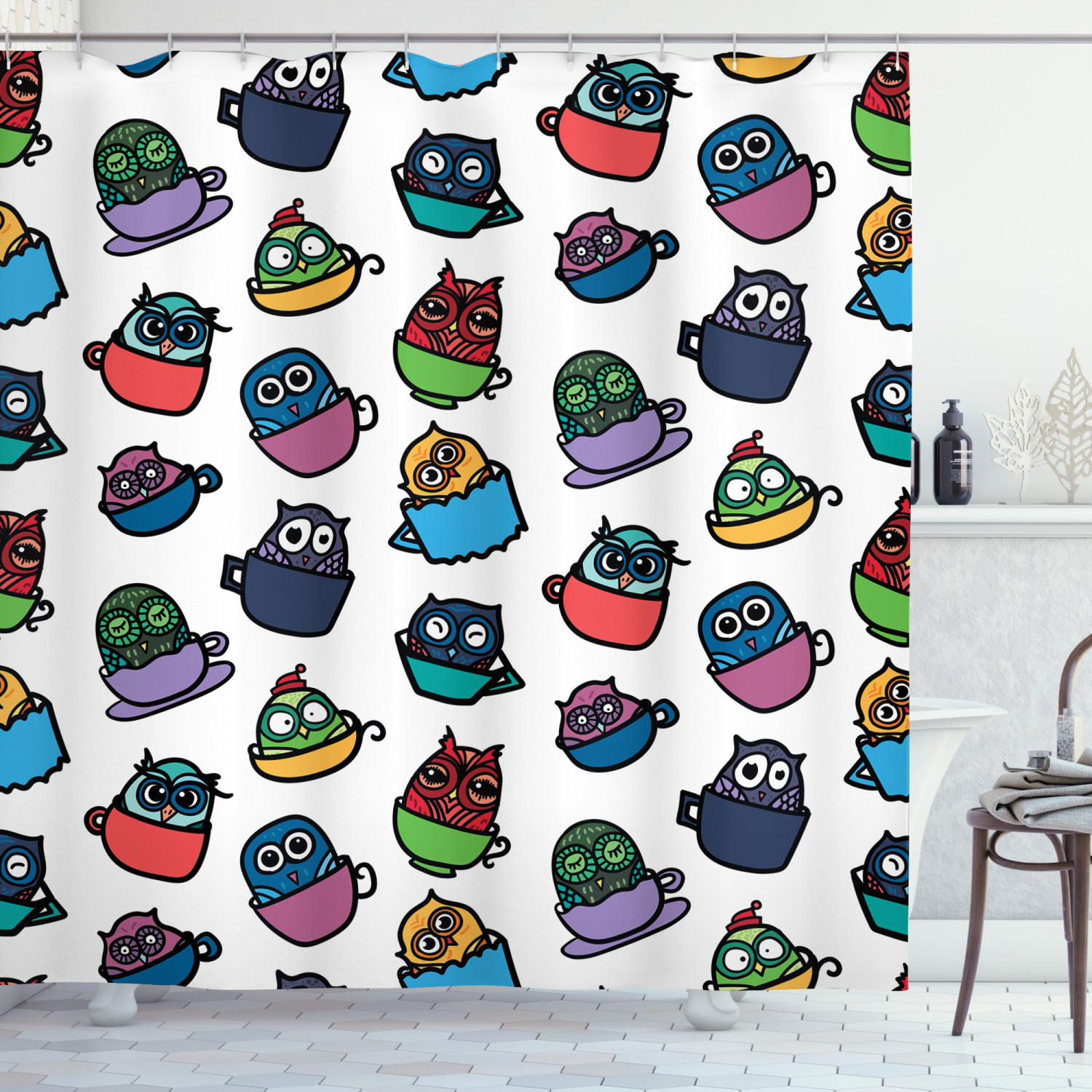 Funny Owl Coffee Tea Espresso Mug Cup Good Morning Shower Curtain