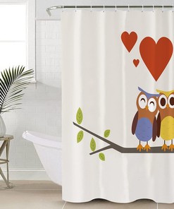 Funny Owl on The Branch Fall in Love Printed Shower Curtain for Bathroom Decor