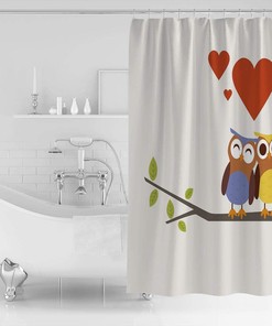 Funny Owl on The Branch Fall in Love Printed Shower Curtain for Bathroom Decor