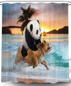 Funny Pet Bathroom Decor Beach Fabric Shower curtain with Panda Pug Dog Design